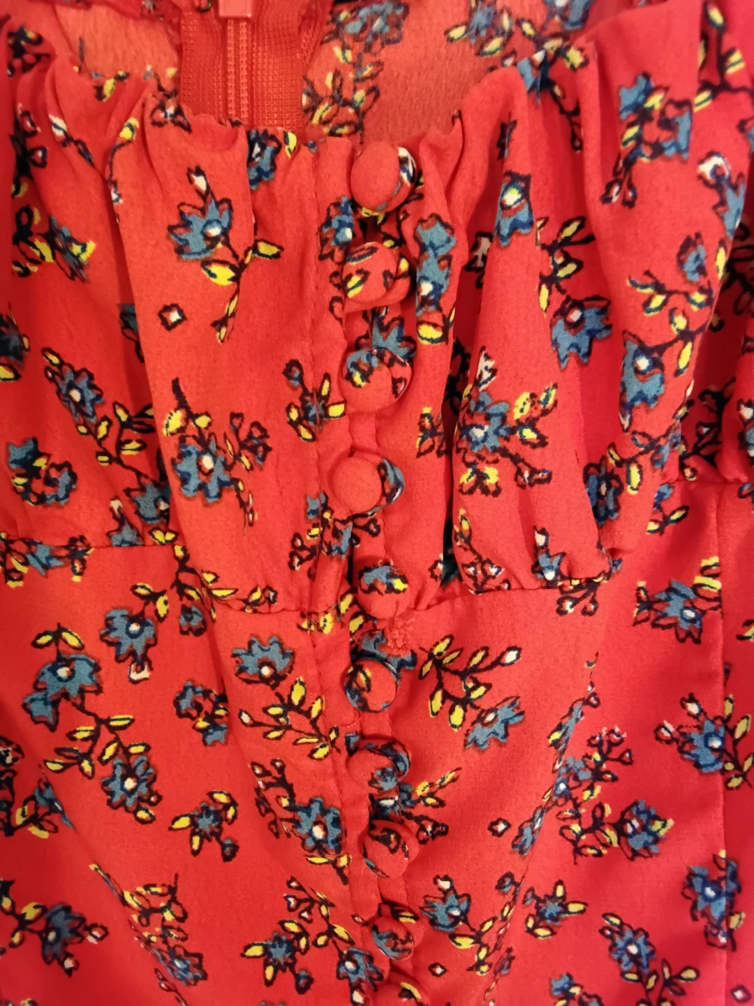 Red Floral Print Puff Sleeve Dress - photo 2