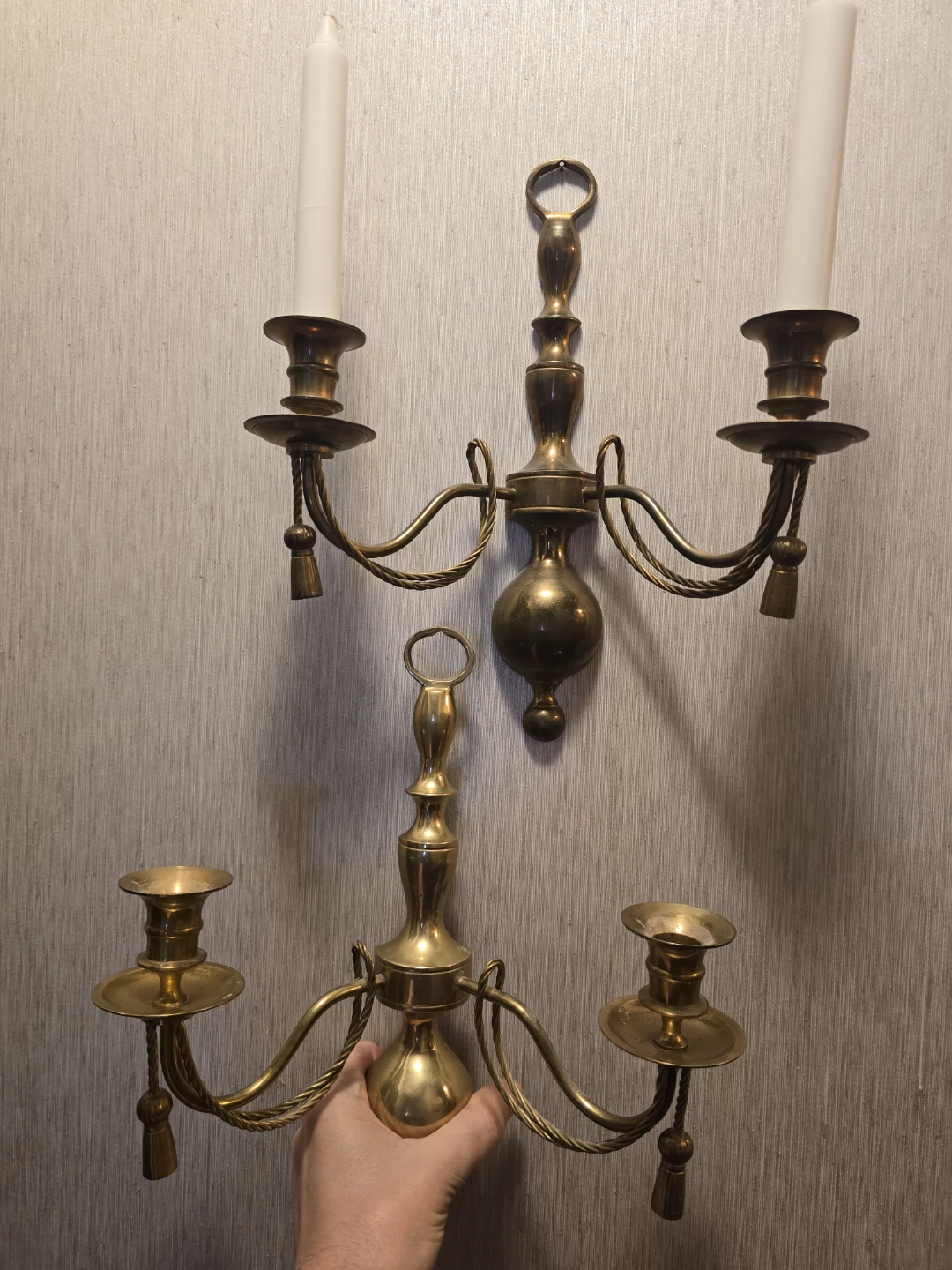 Brass Taper Candle Wall Sconces (Pair) - photo 2