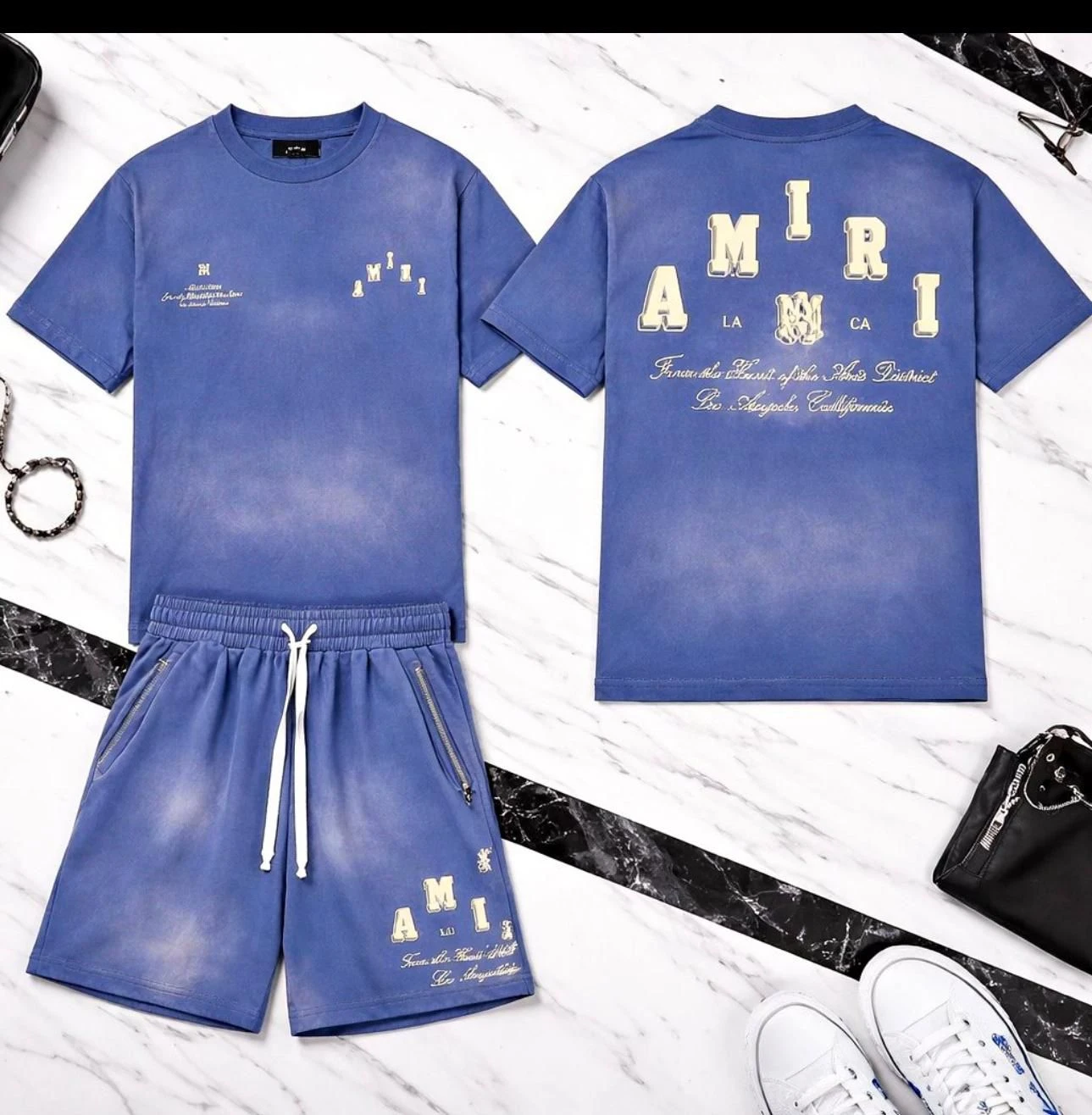Amiri Black Washed T-Shirt and Shorts Set