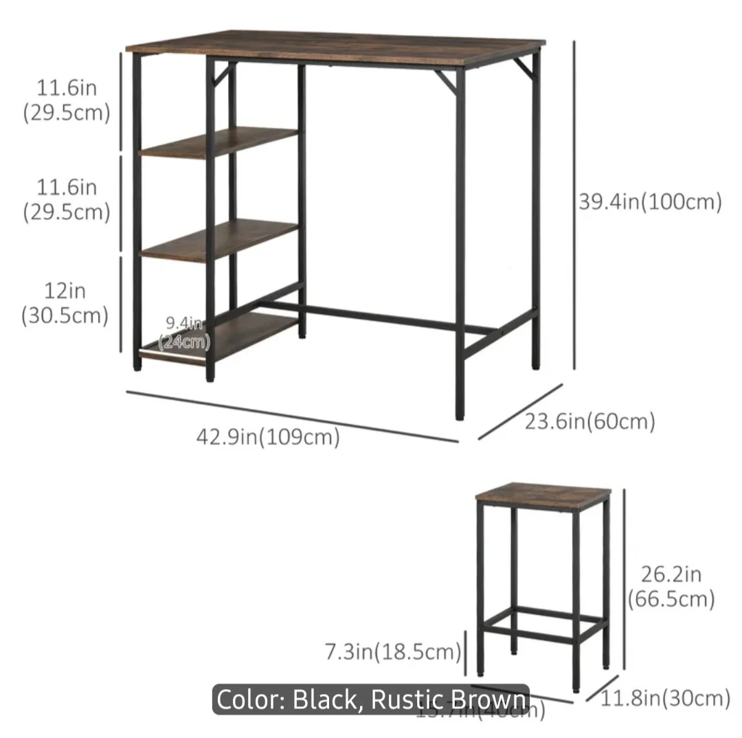 Rustic Brown & Black Bar Table Set - photo 3