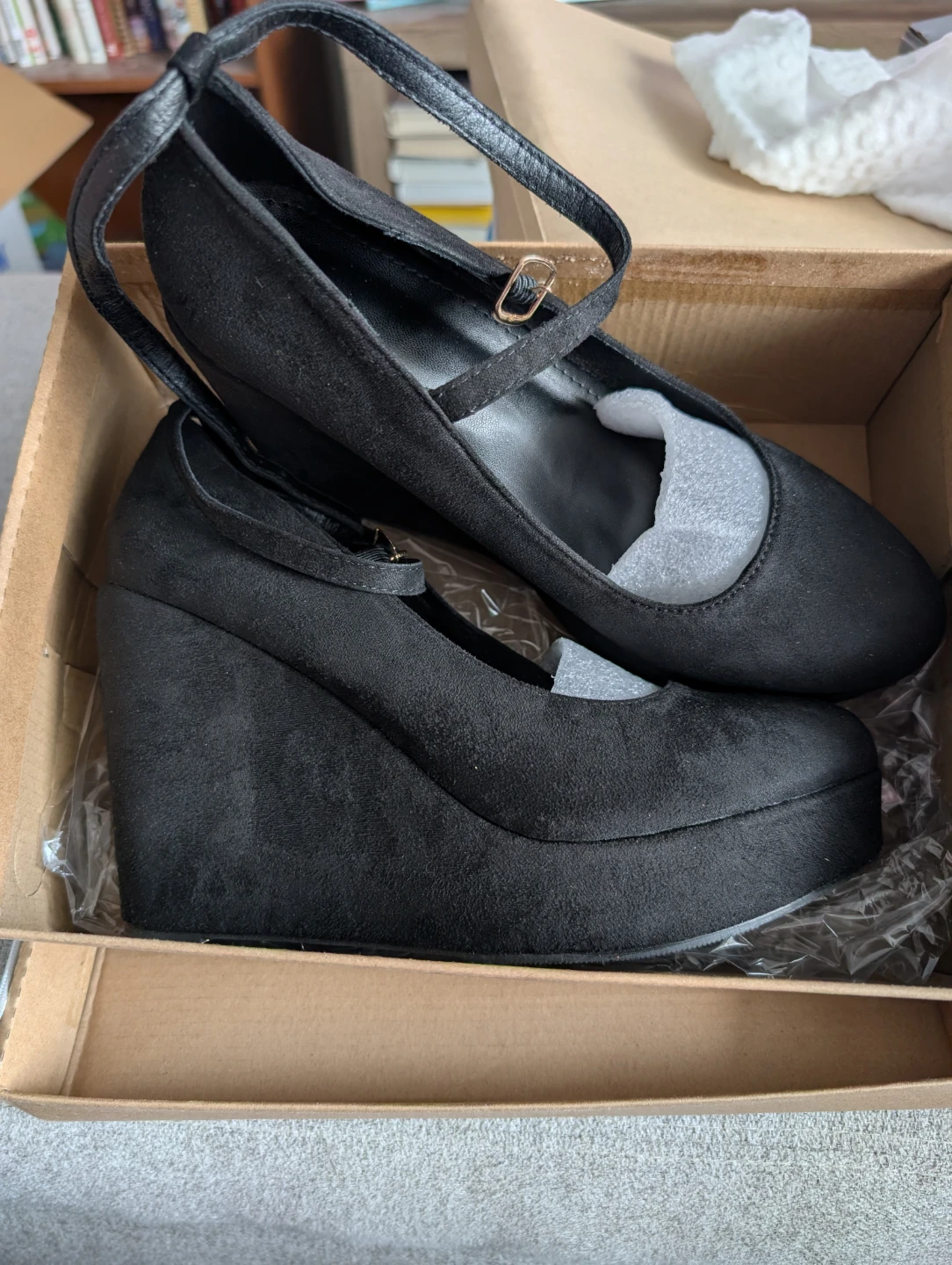 Black Wedge Heels with Ankle Strap