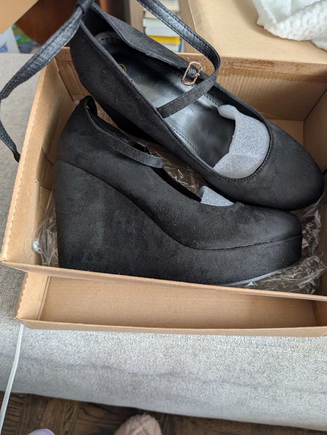 Black Wedge Heels with Ankle Strap - photo 4