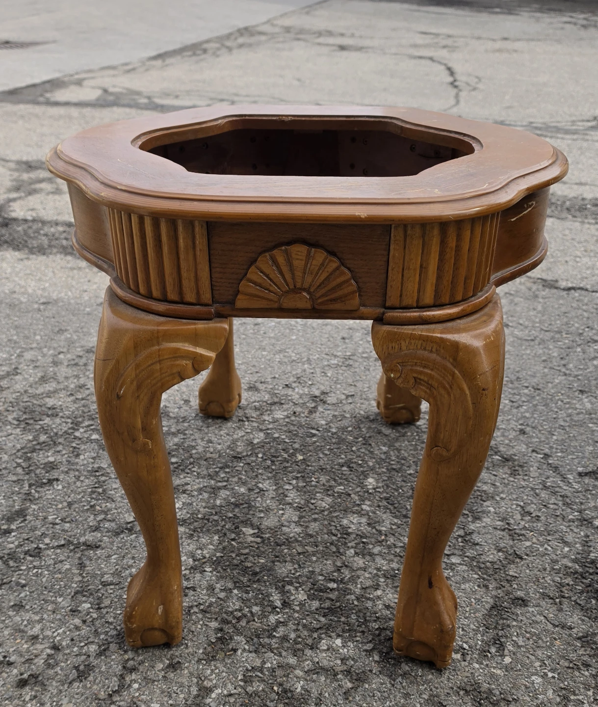 Vintage Oak Side Table with Carved Legs