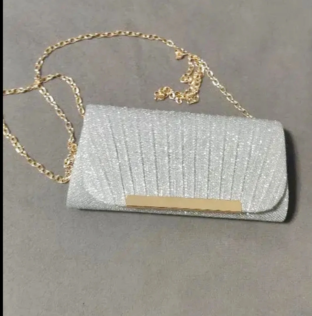 Silver Glitter Clutch with Gold Chain - photo 2
