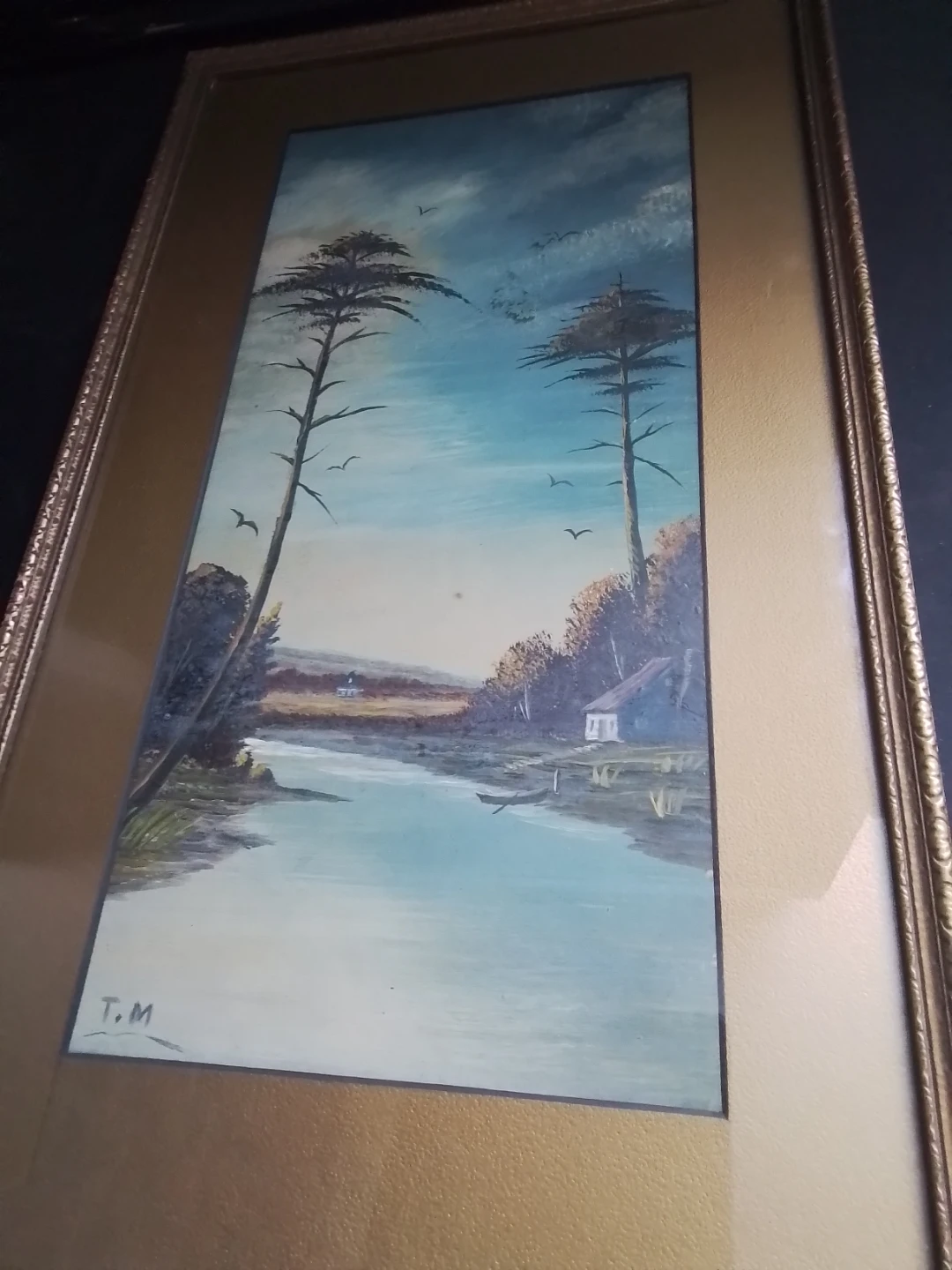Vintage Mid-Century Modern Atmospheric Landscape – Signed "T.M." - photo 2