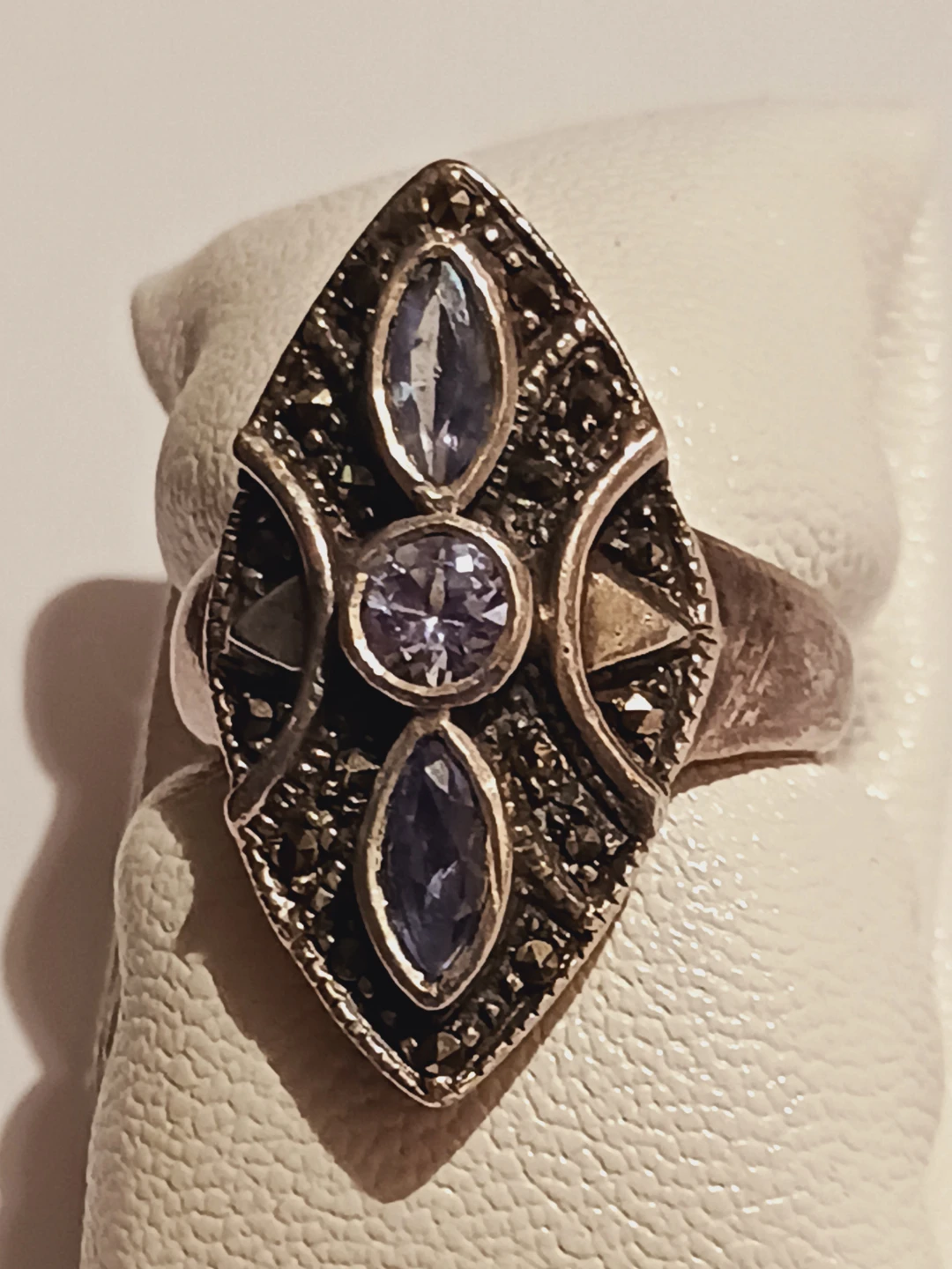 Marquise Art Deco Sterling Silver Aquamarine Ring.
