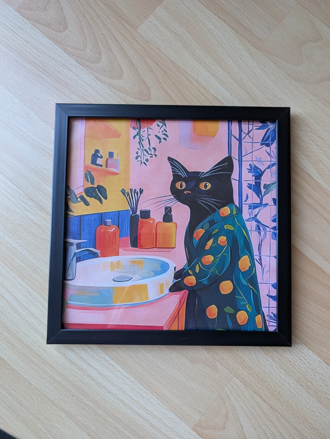 Framed washroom Art Print black cat bathroom decor - photo 2