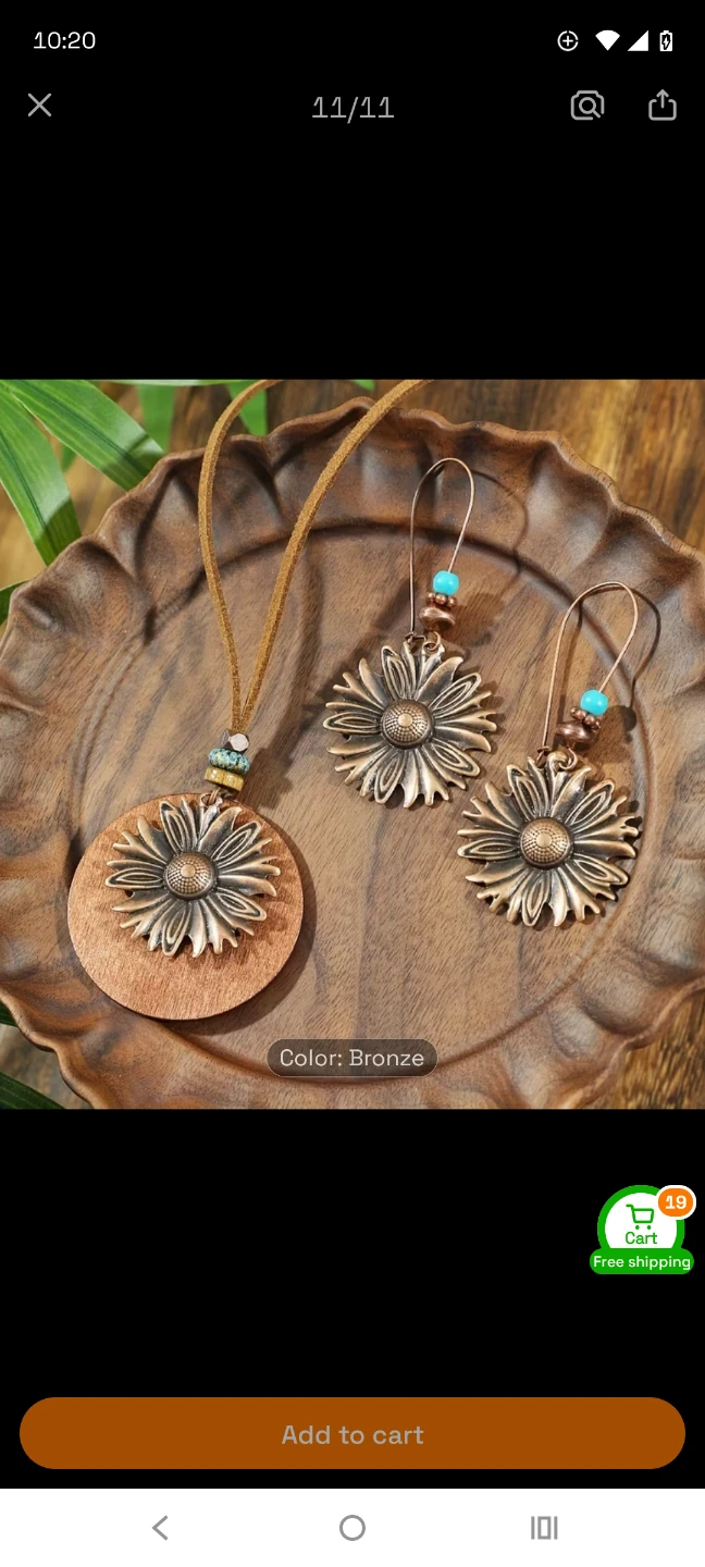 Bronze Sunflower Pendant Necklace and Earrings Set - photo 2