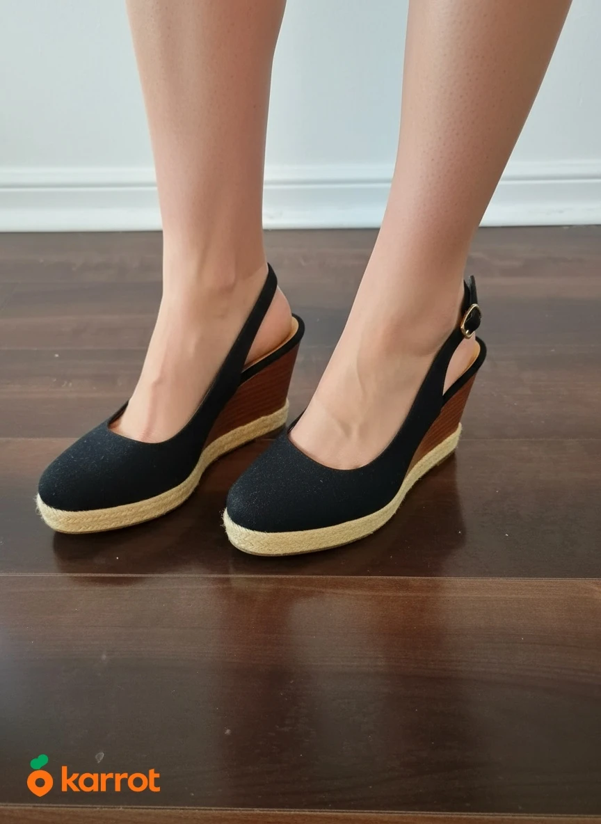 New Look Black Wedge Espadrille Heels Size 8