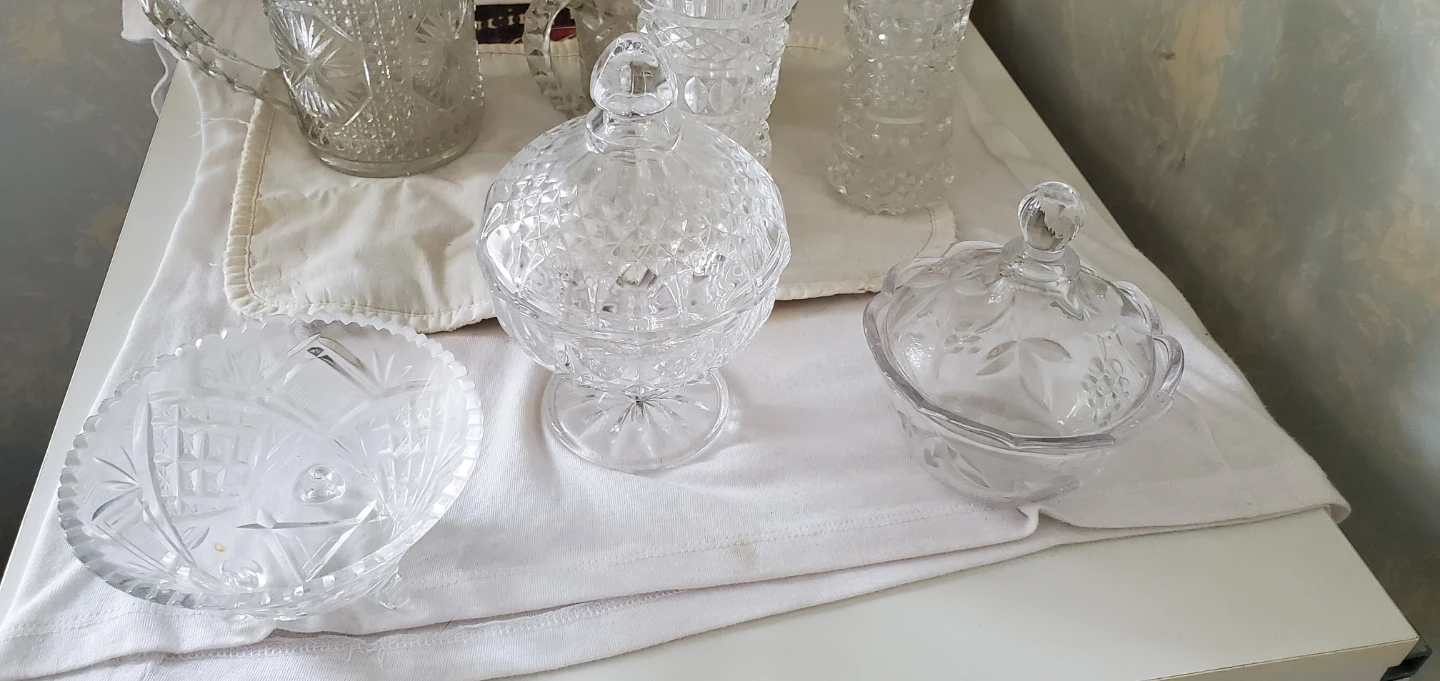 Crystal Glass Candy Dish and Vases Set