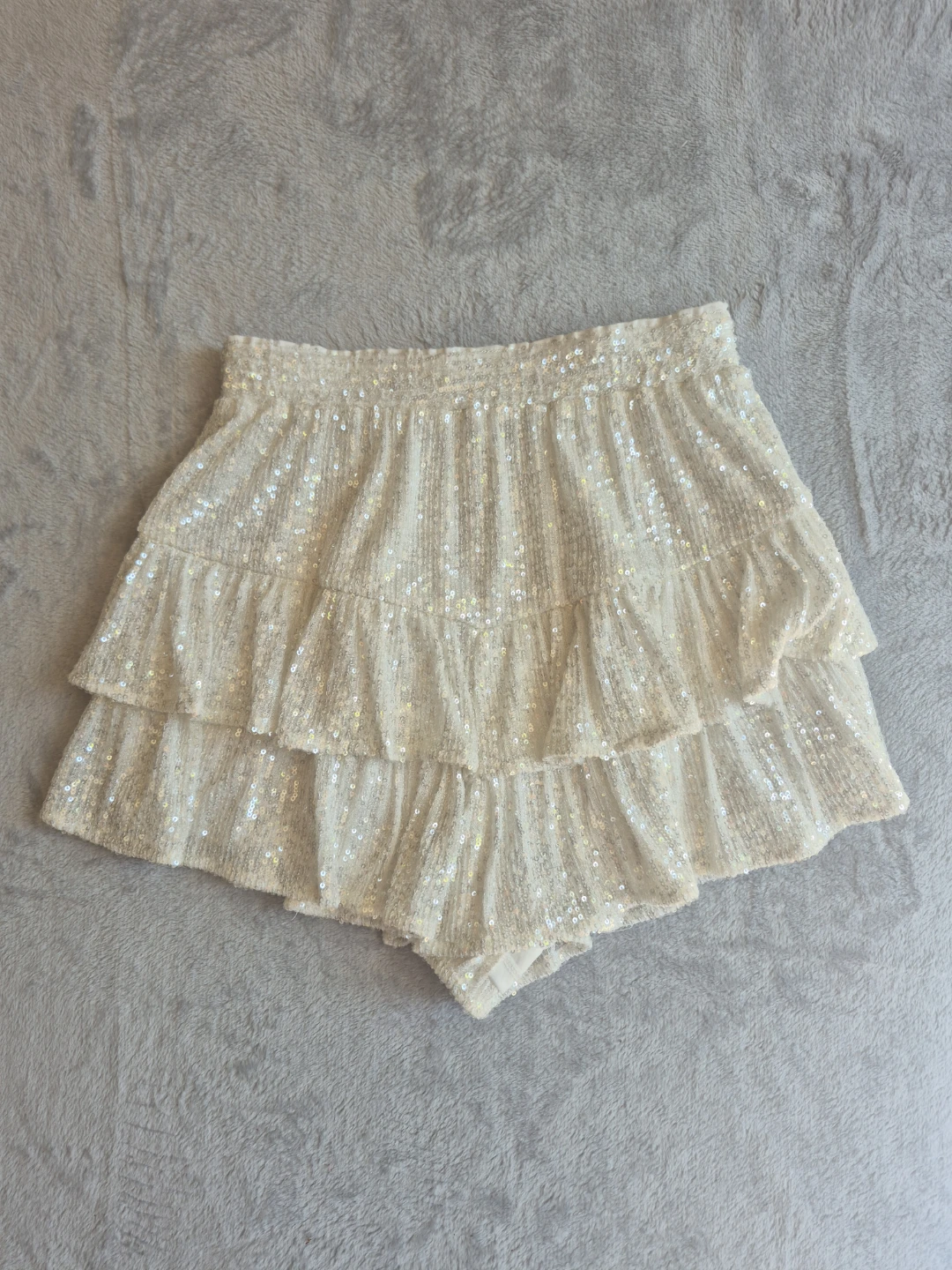 Endless Rose White Sequin Tiered Mini Skirt