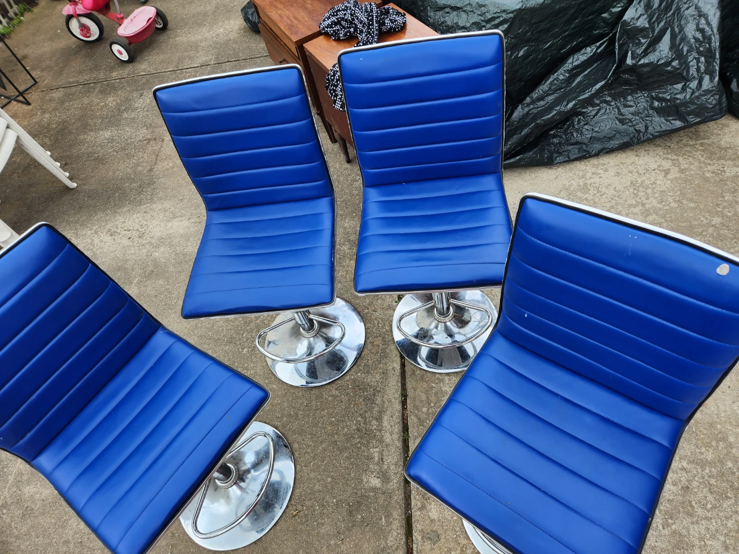 Set of 4 Blue Faux Leather adjustable Bar Stools