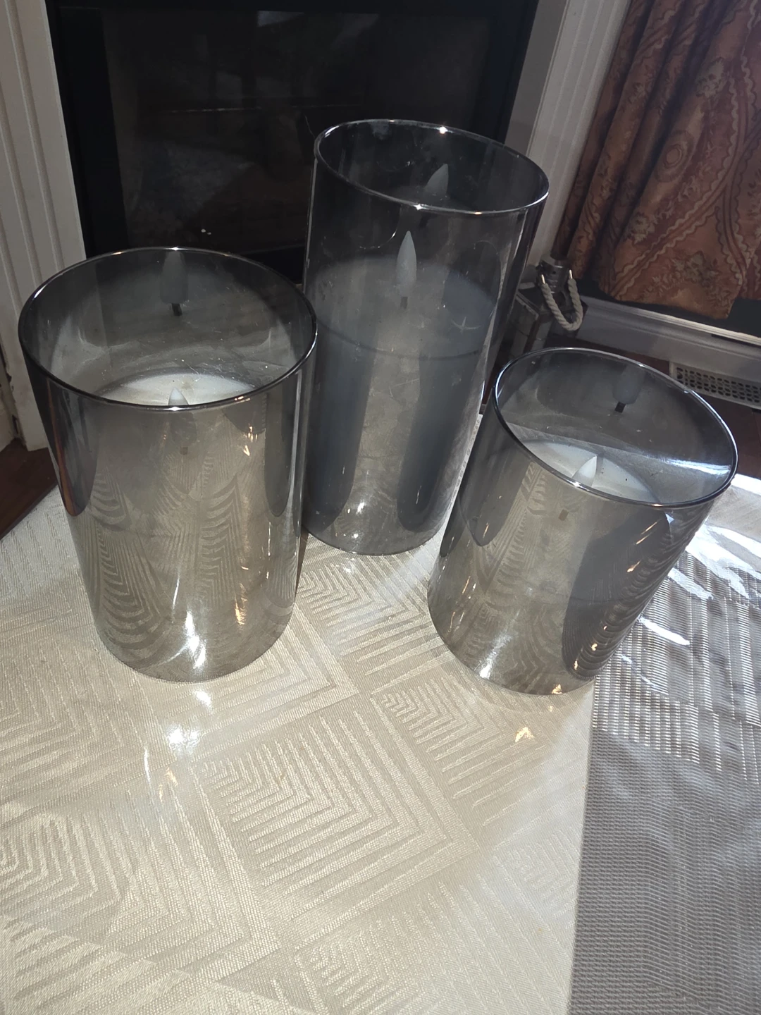 Set of 3 Grey Glass LED Pillar Candles