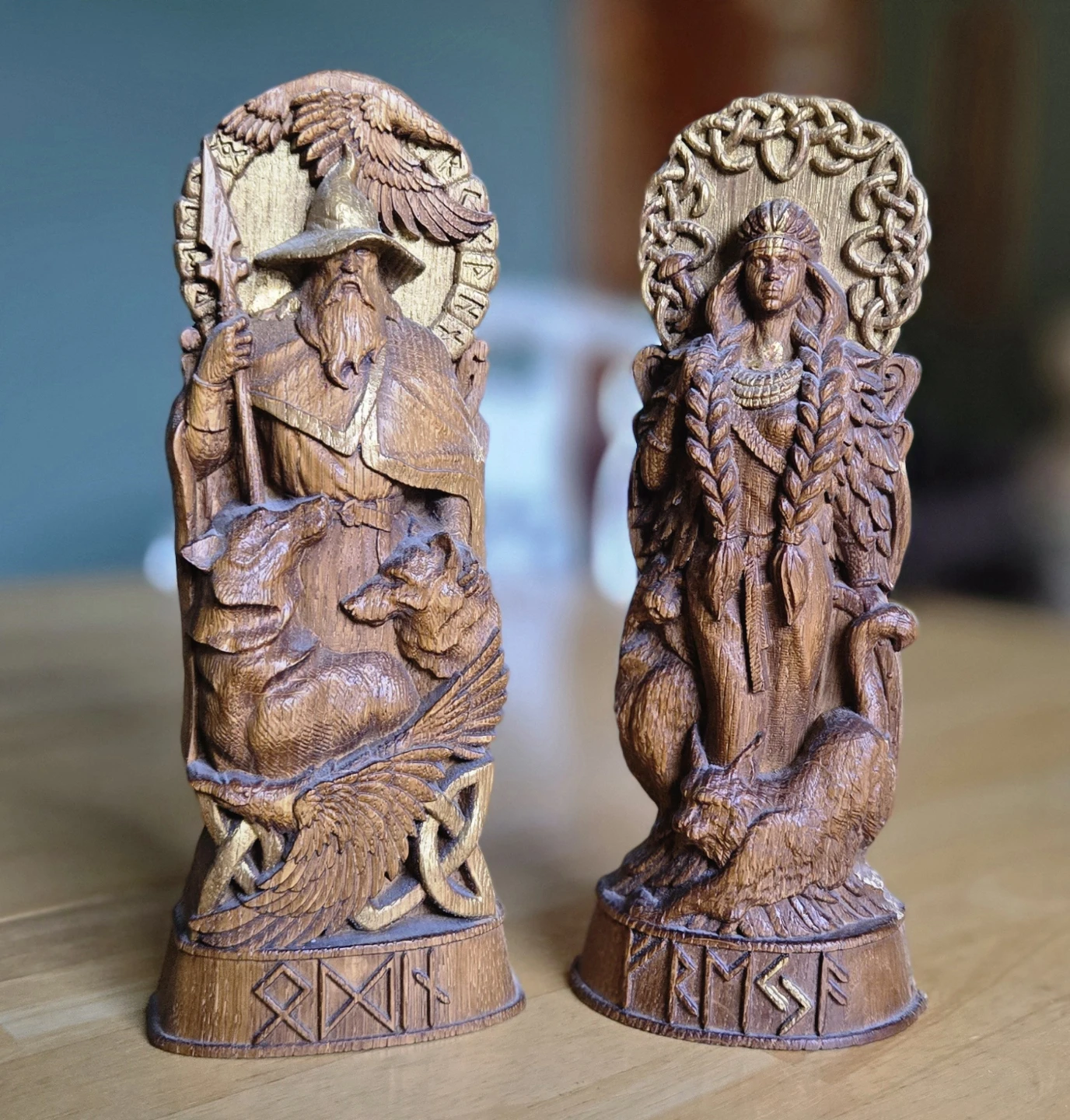 Norse/Viking Odin/Freya Wood Carvings