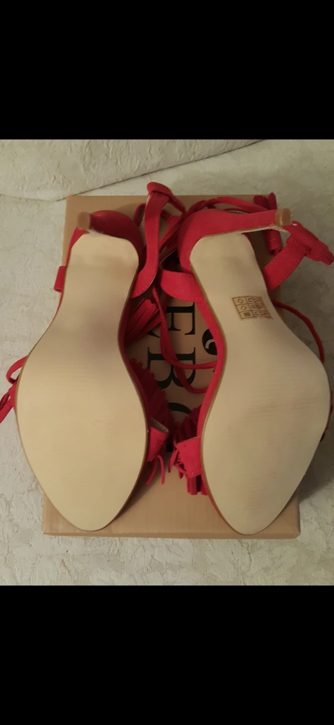 BEBO Red Suede Fringe Lace-Up Heels Size 5 - photo 2