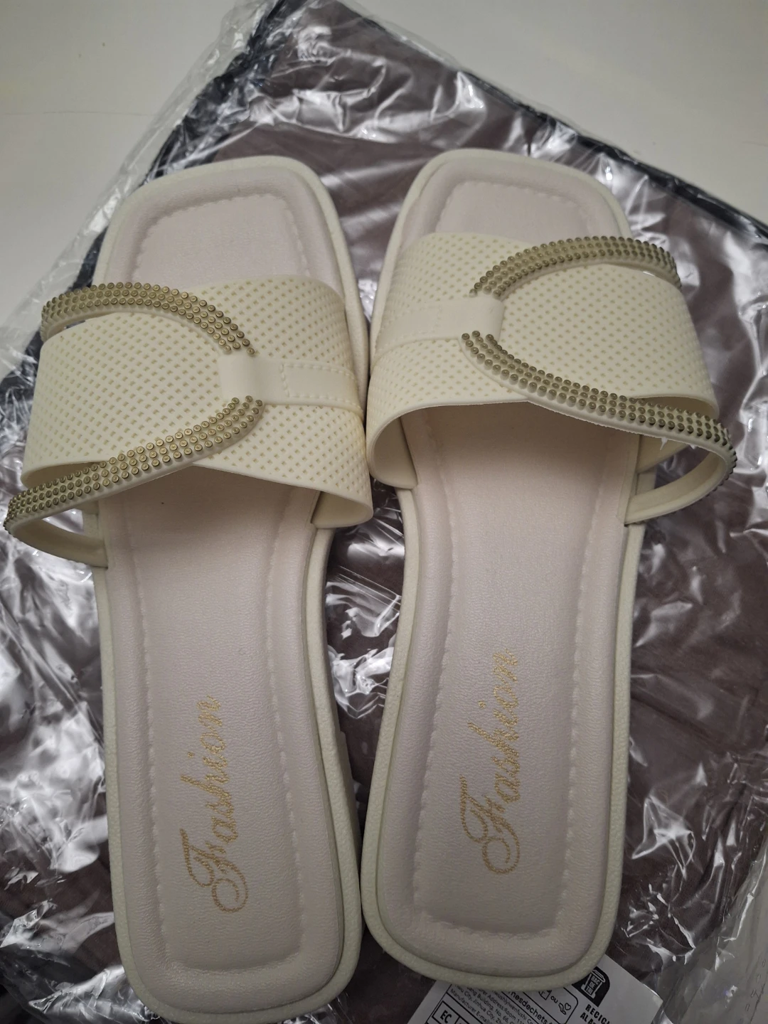 Women's White Fashion Slides with Rhinestones Size 40-41
