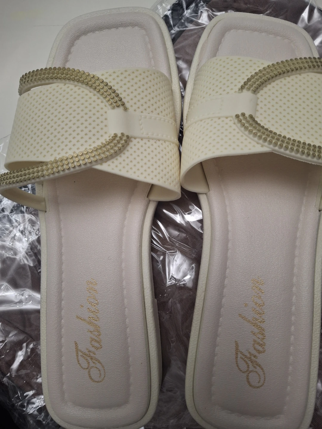 Women's White Fashion Slides with Rhinestones Size 40-41 - photo 2