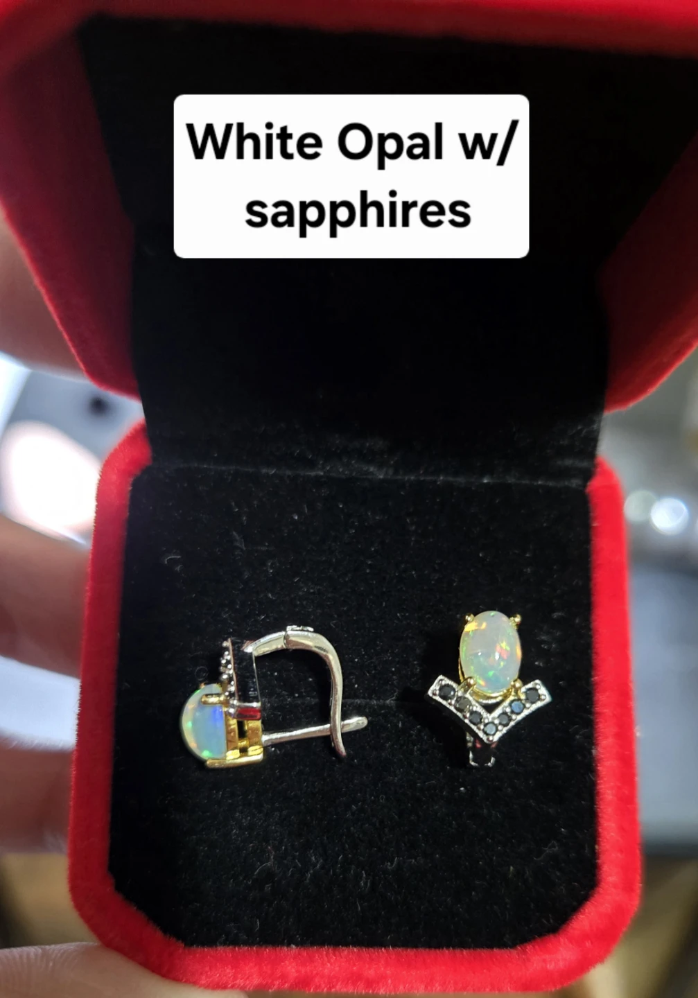 White Opal and Sapphire Earrings