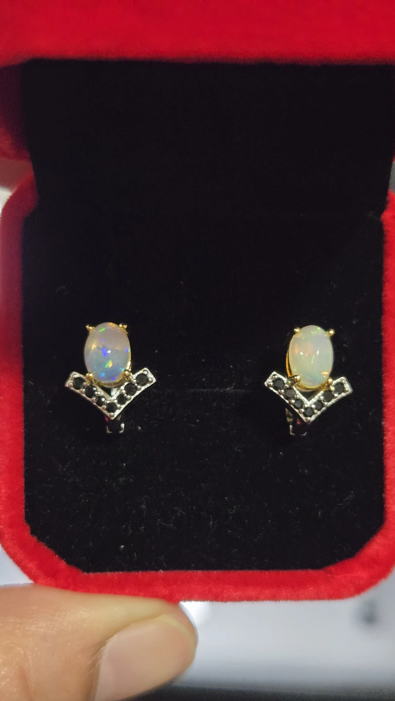 White Opal and Sapphire Earrings - photo 2