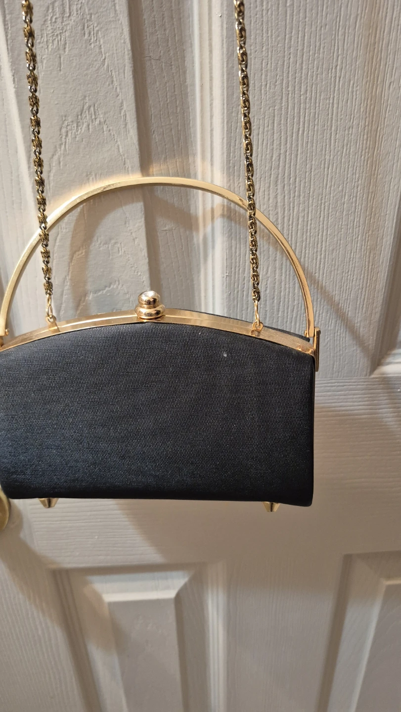 Black Evening Clutch Purse with Gold Chain Strap