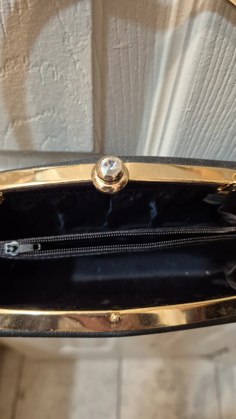 Black Evening Clutch Purse with Gold Chain Strap - photo 2