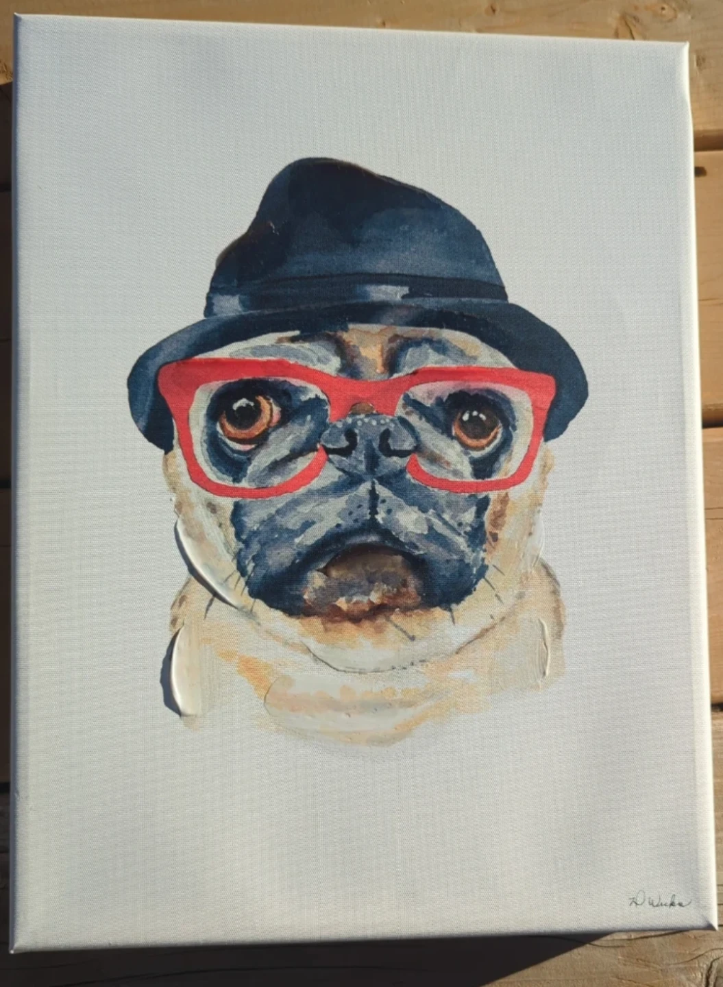 Painting of a Pug with Glasses and Hat