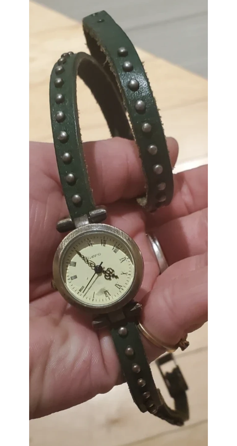Women's Green Studded Leather Wrap Watch - photo 2