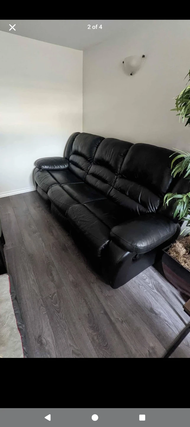 Black Leather 3-Seater Reclining Sofa - photo 2