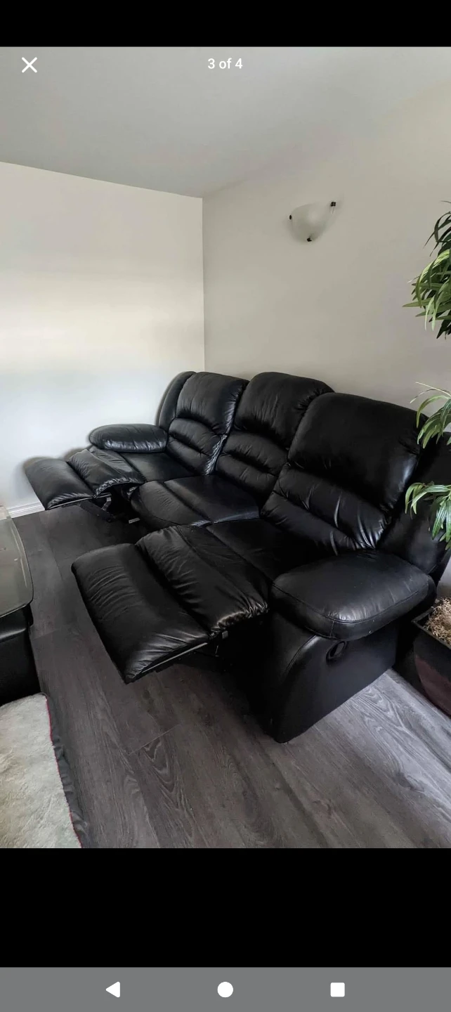 Black Leather 3-Seater Reclining Sofa - photo 3