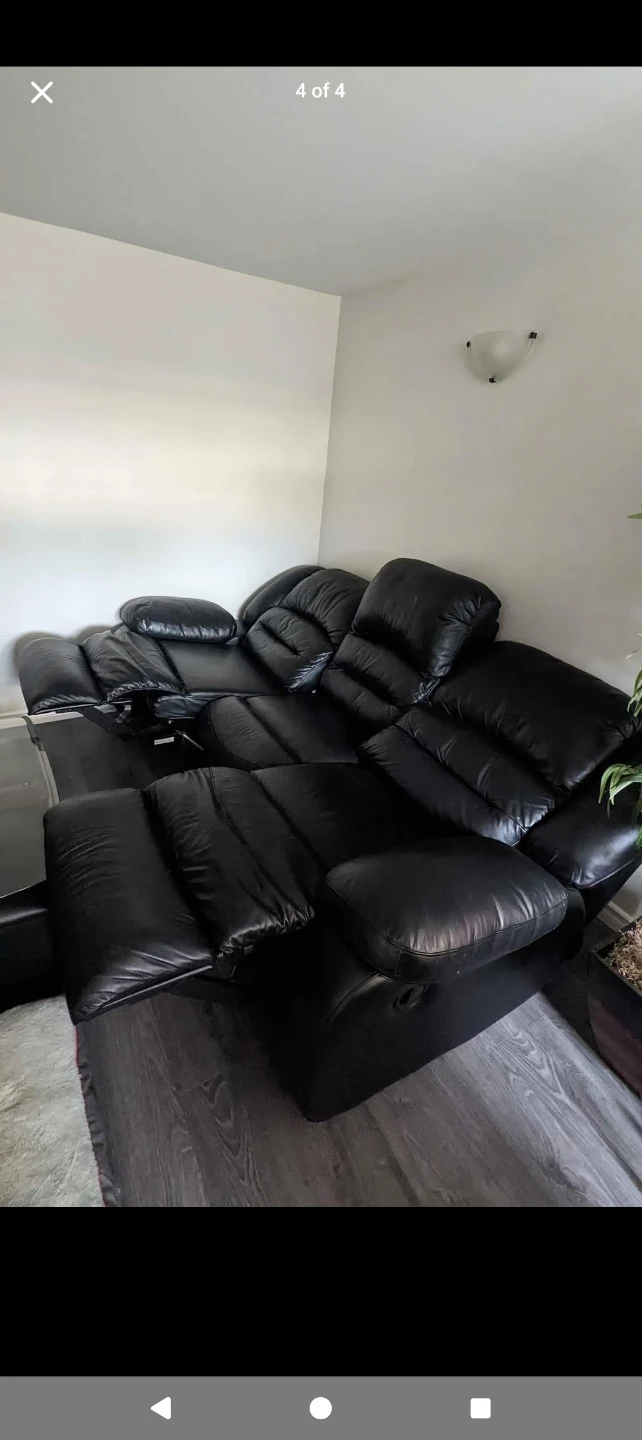 Black Leather 3-Seater Reclining Sofa - photo 4