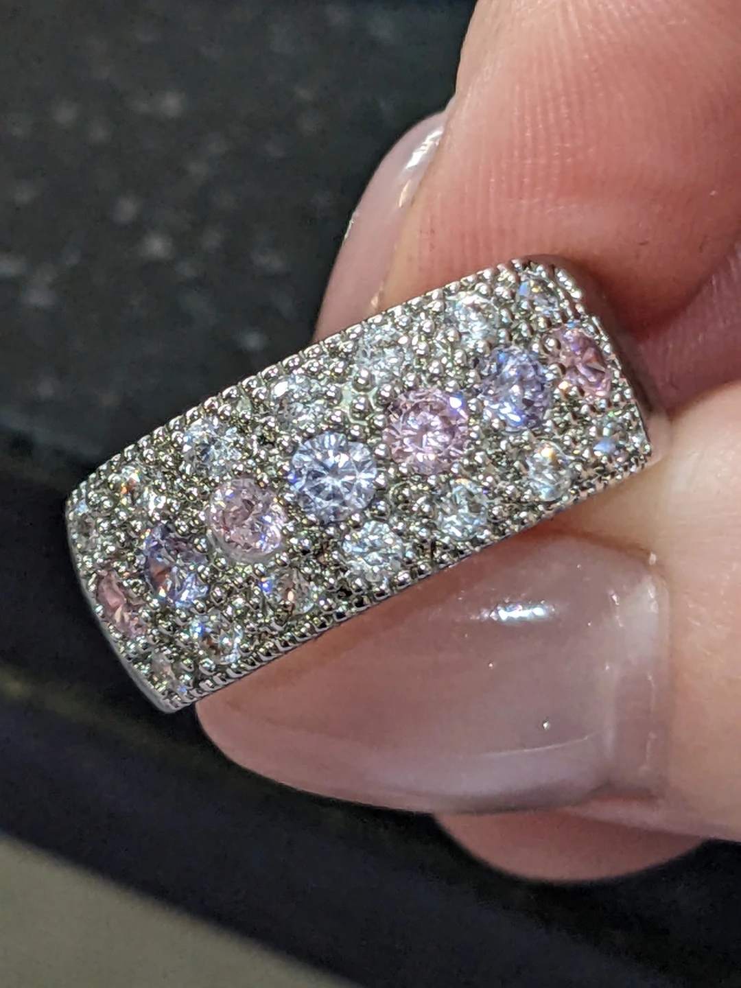 Size 8 Sterling Silver Ring with Pink and White CZ Stones