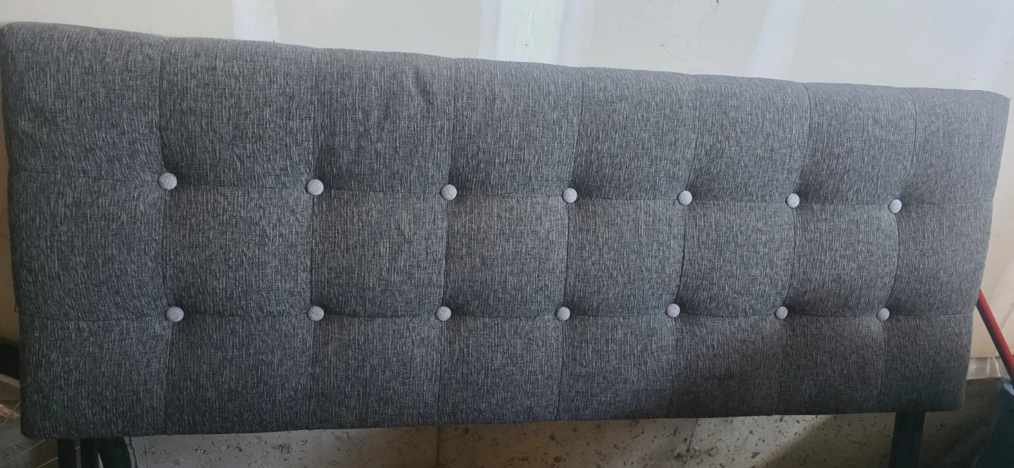 Grey Tufted Headboard with Metal Frame