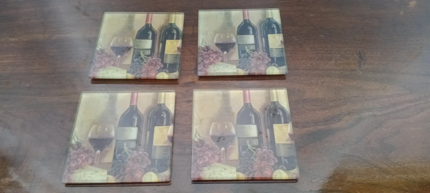Set of 4 Glass Coasters - Wine Theme