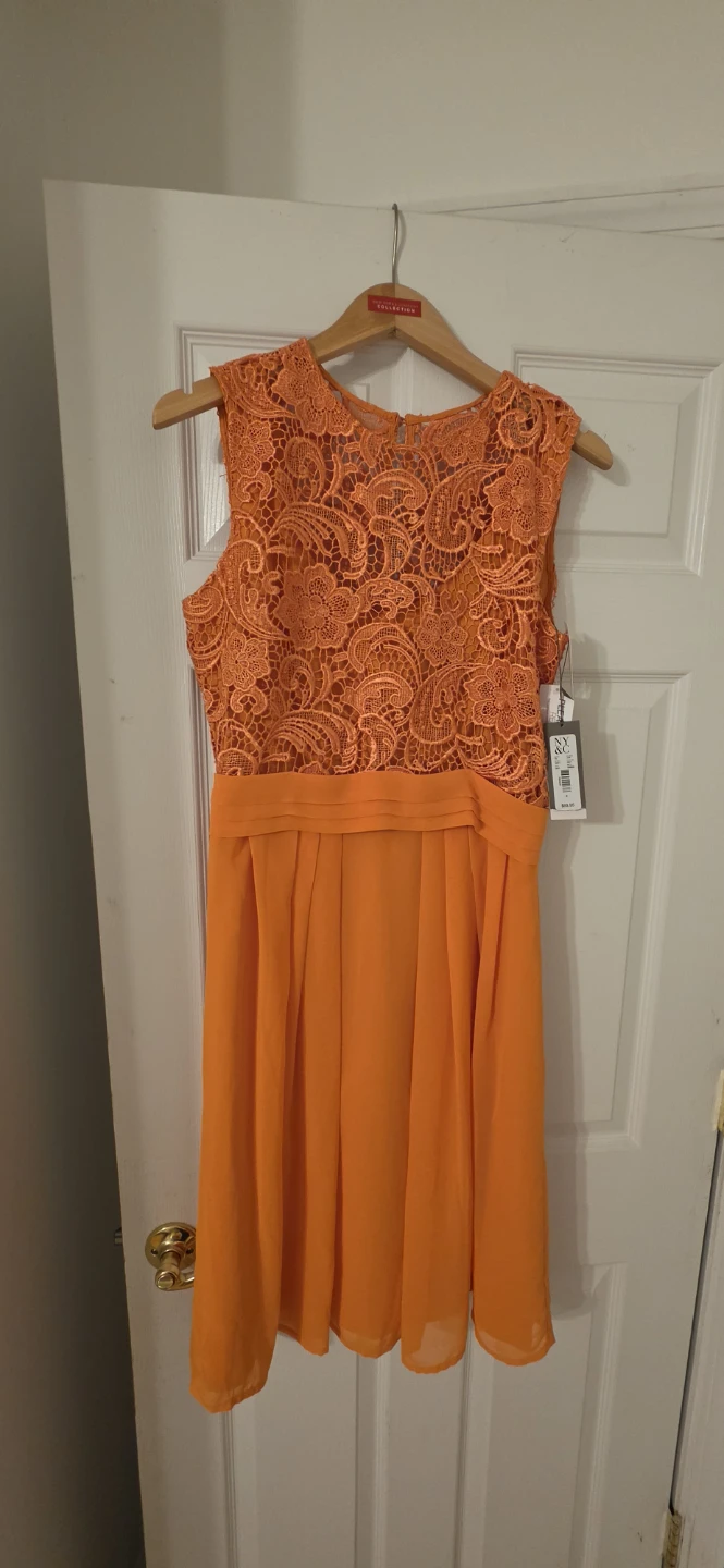Eva Mendes Orange Lace Fit & Flare Dress