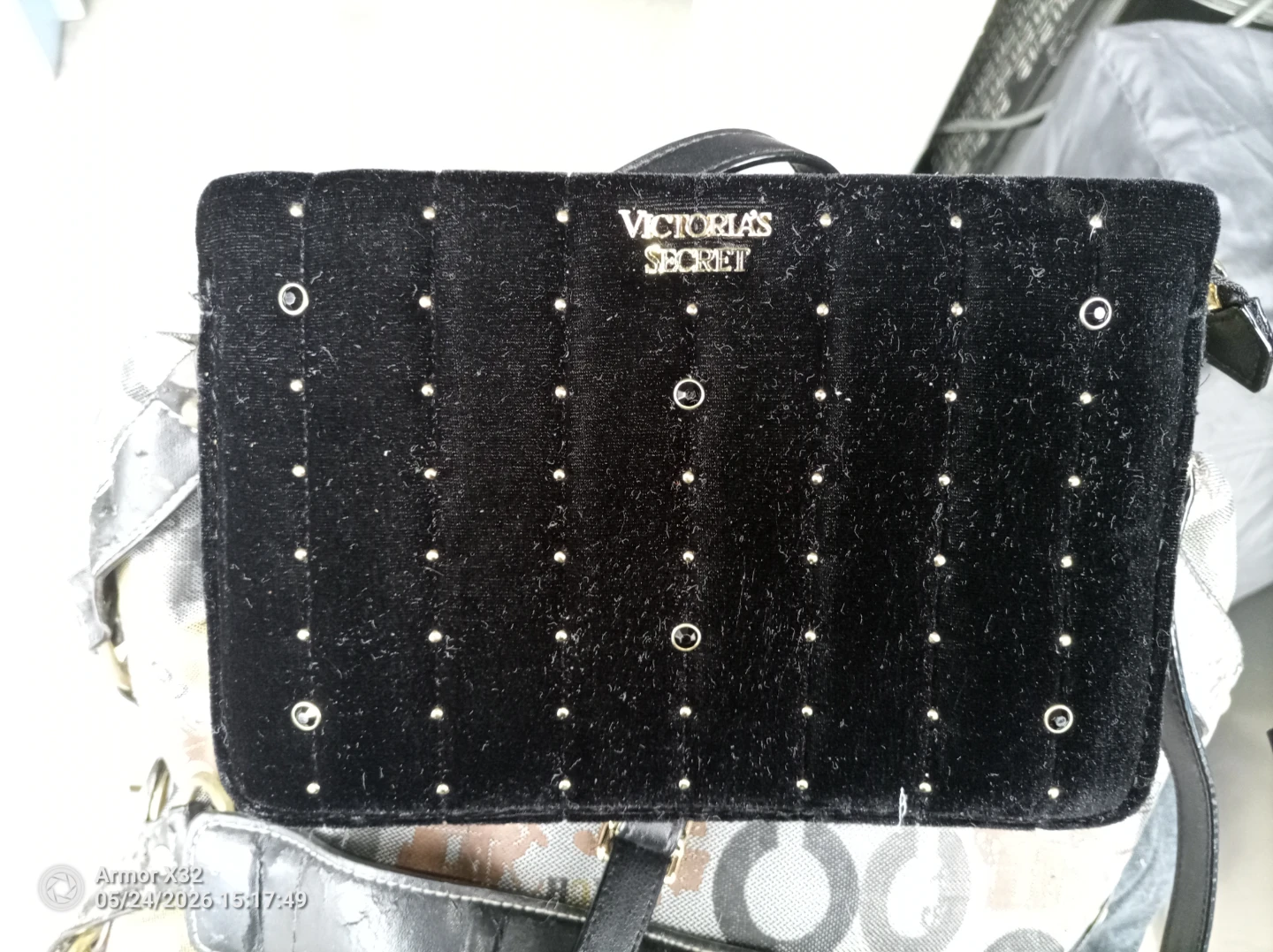 Victoria's Secret Black Velvet Studded Shoulder Bag