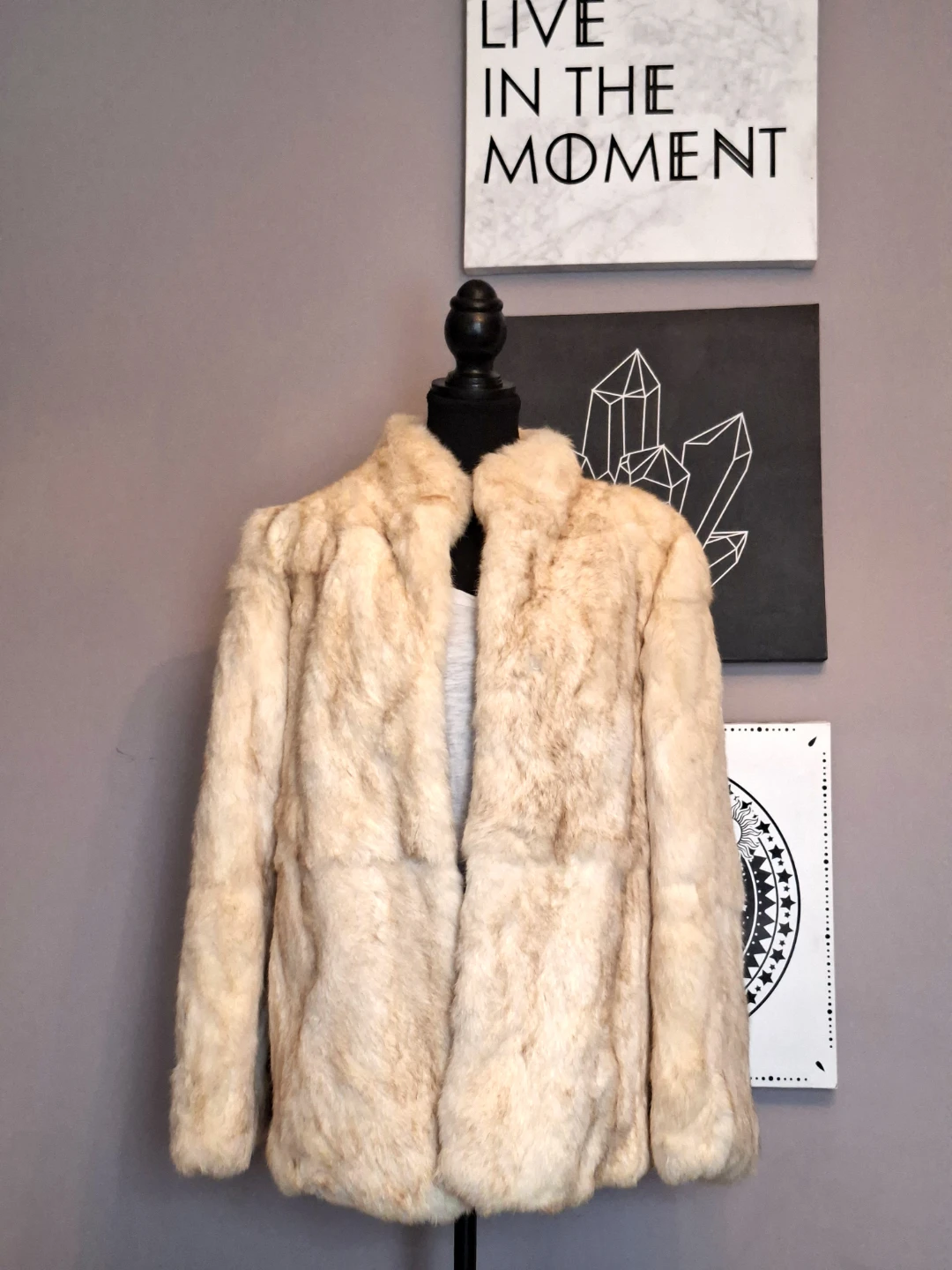 Vintage Beautifur Cream Genuine Rabbit Fur Coat - Size Large
