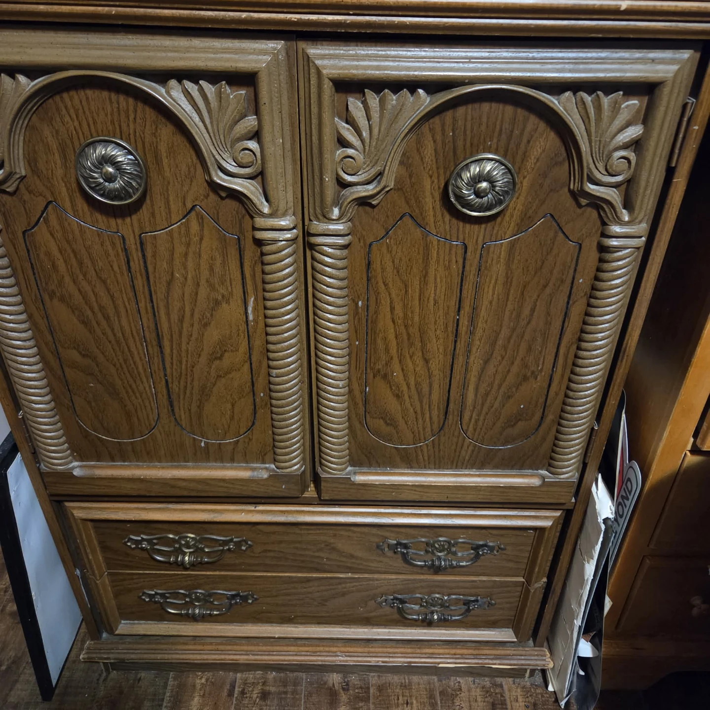 Vintage Wooden Wardrobe with Drawers