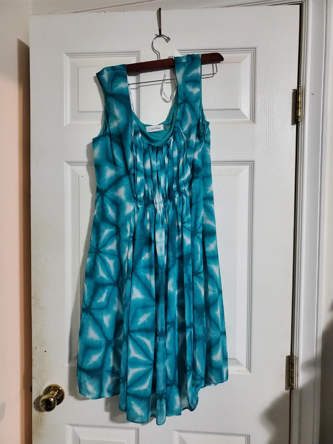 Calvin Klein Blue & White Tie-Dye Sleeveless Dress - Size 12