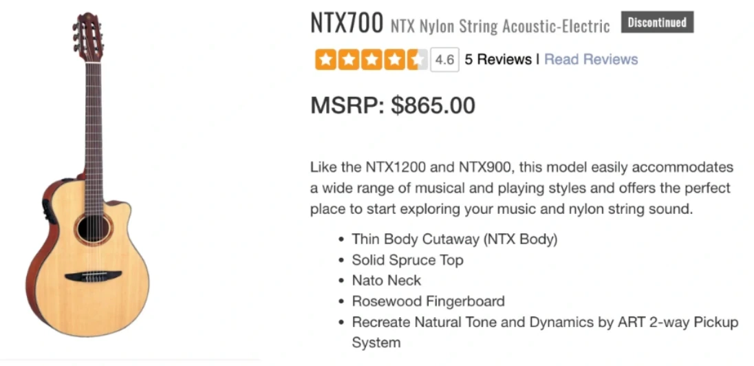 Yamaha NTX700 Nylon Guitar