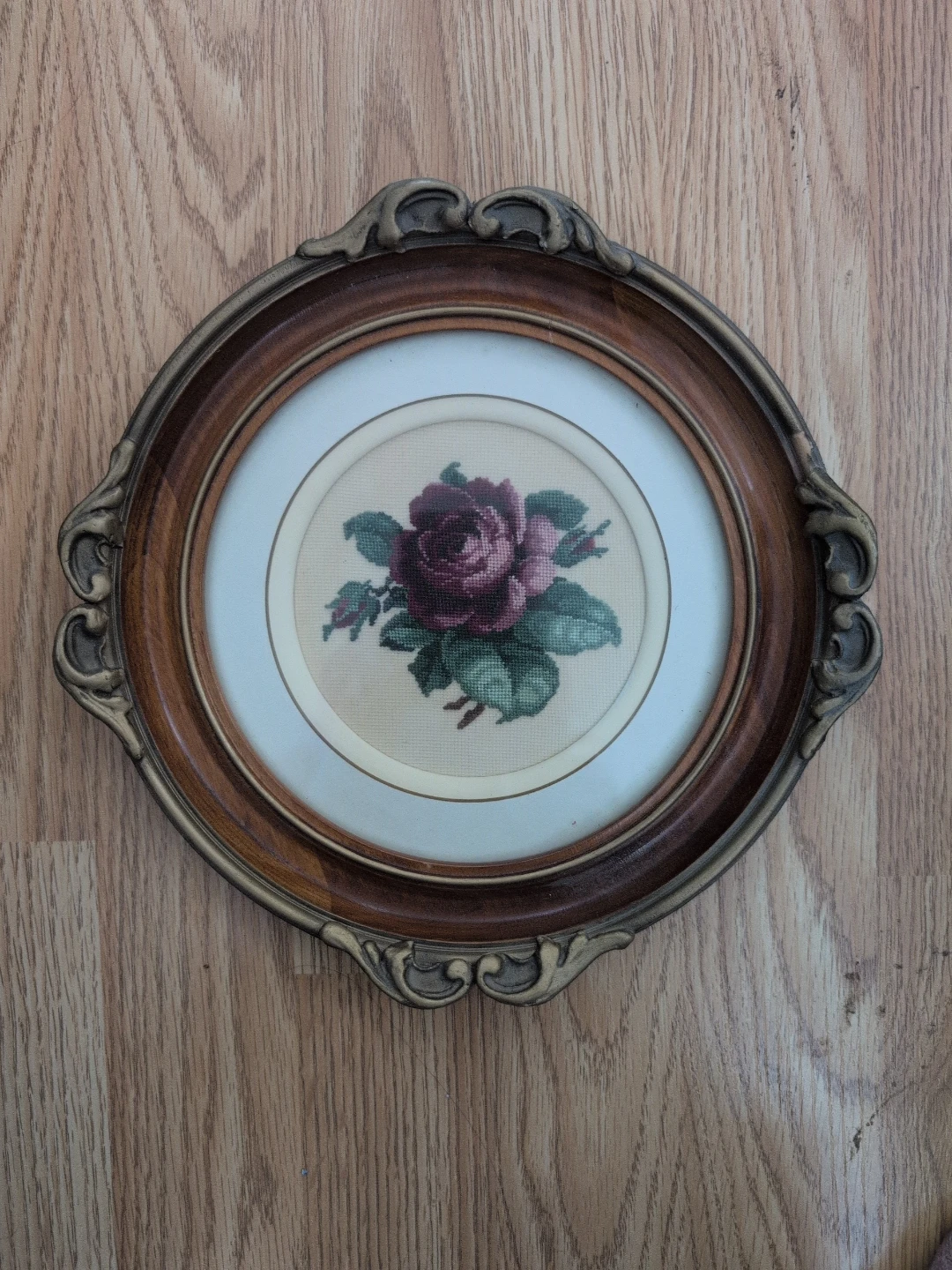 Vintage Rose Peti-Point Needlework Framed Art