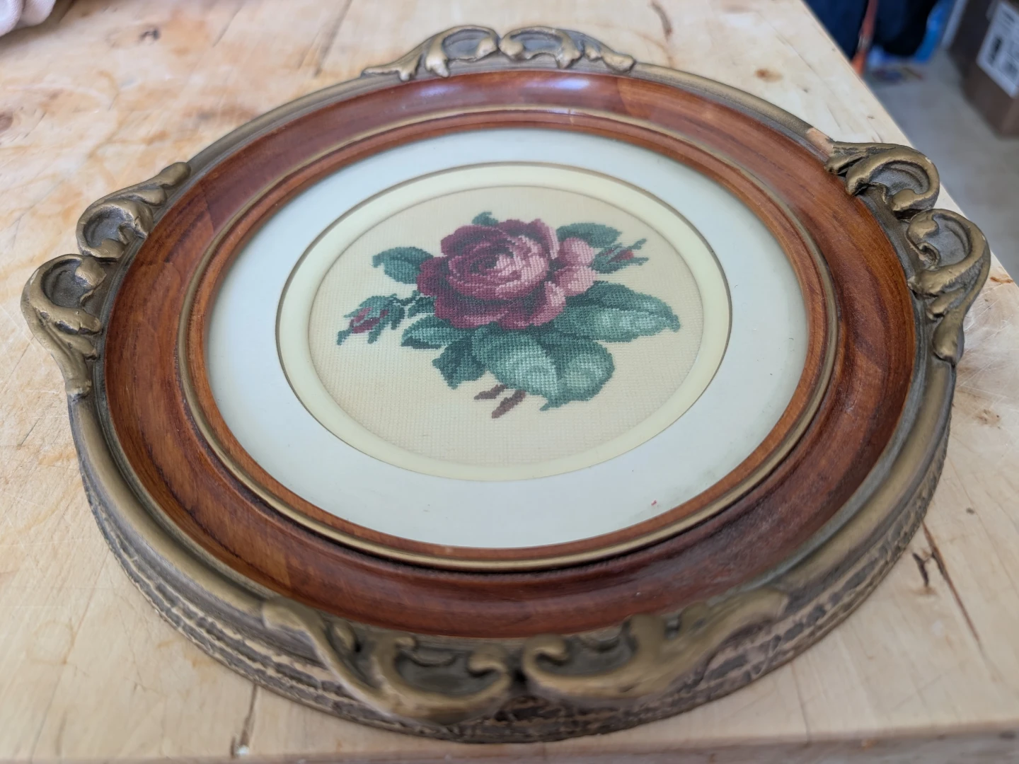 Vintage Rose Peti-Point Needlework Framed Art - photo 3