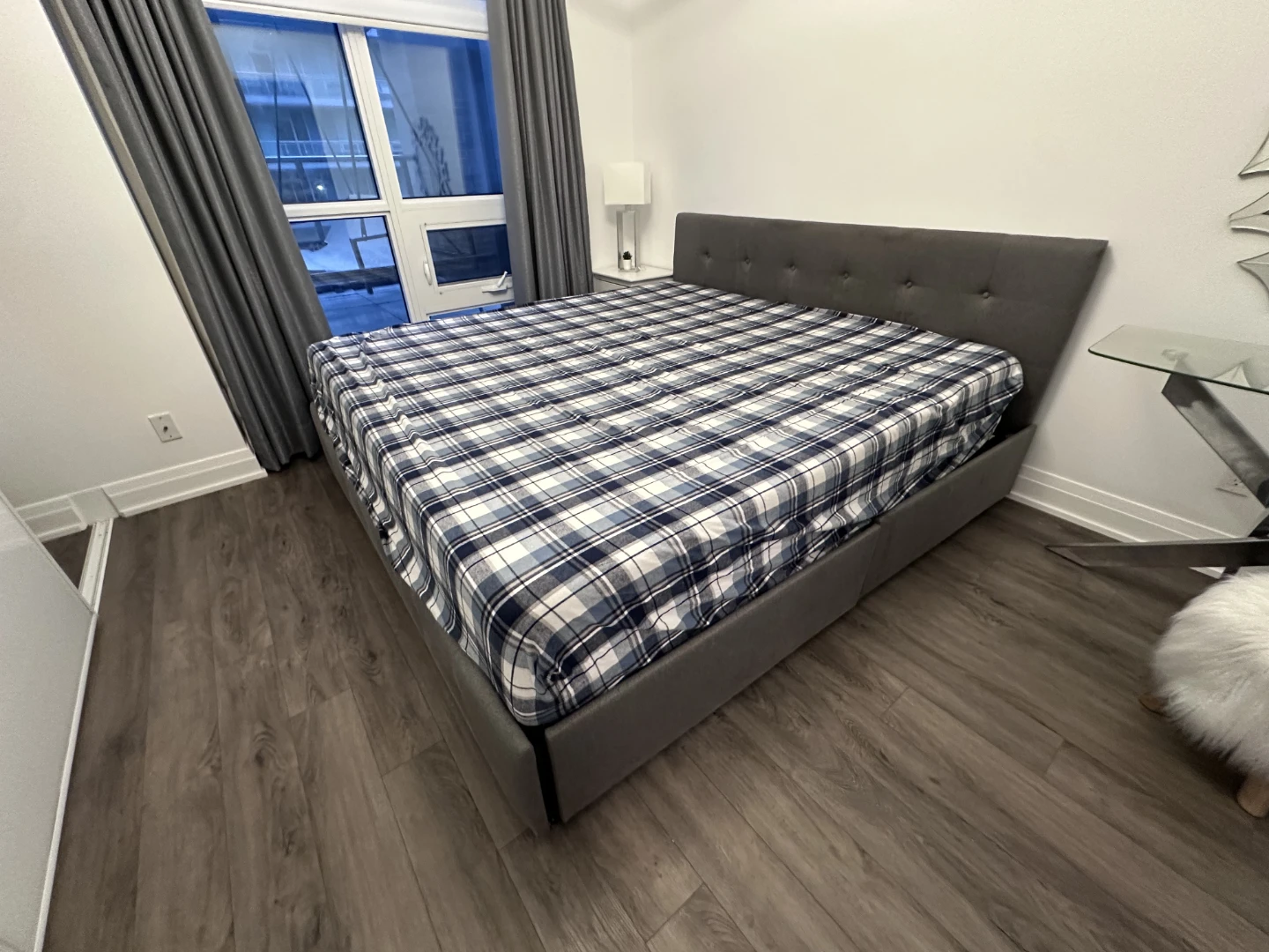 King size Grey Upholstered Bed Frame with Mattress & drawers