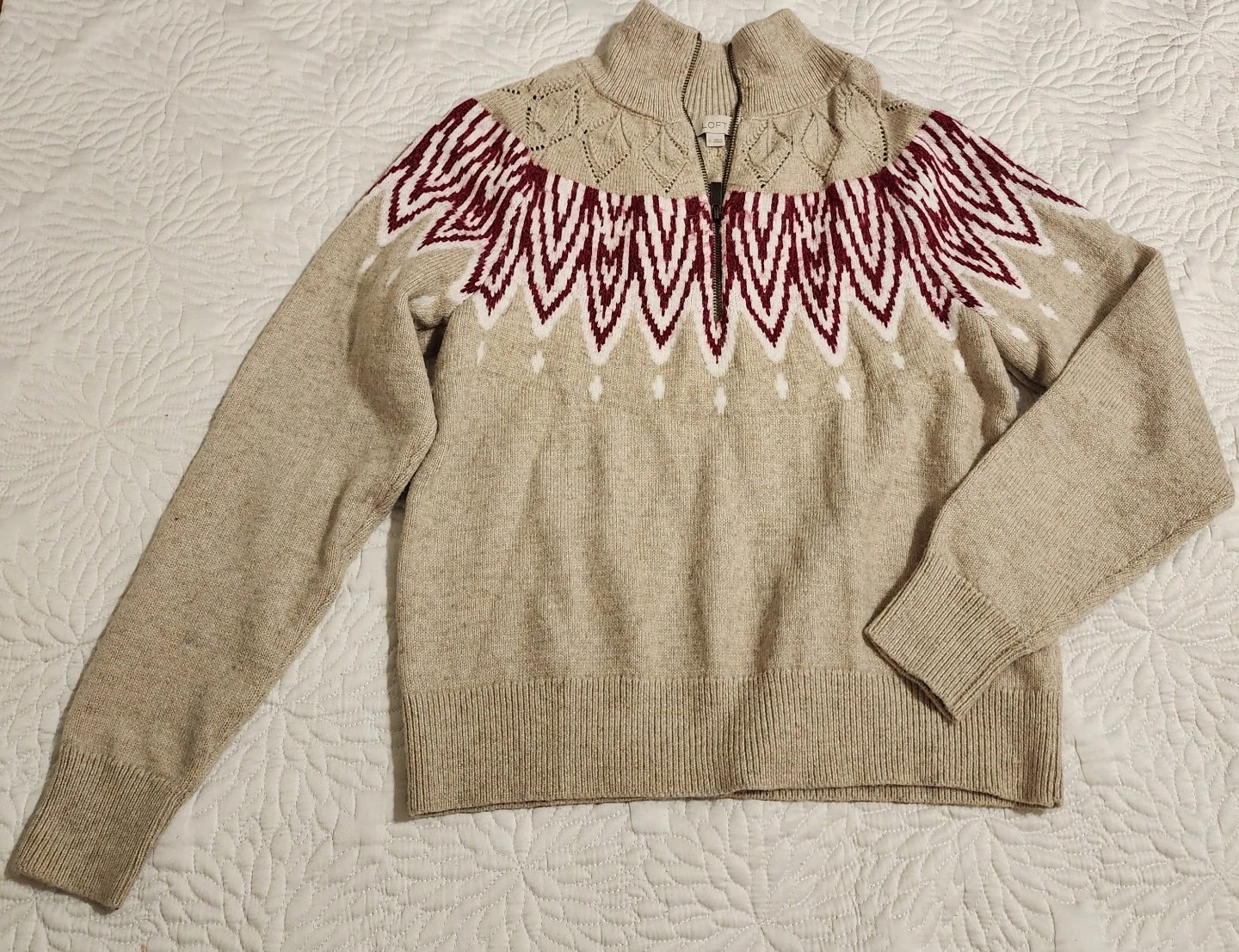 LOFT Women's Fair Isle Quarter Zip Sweater Size S - photo 3