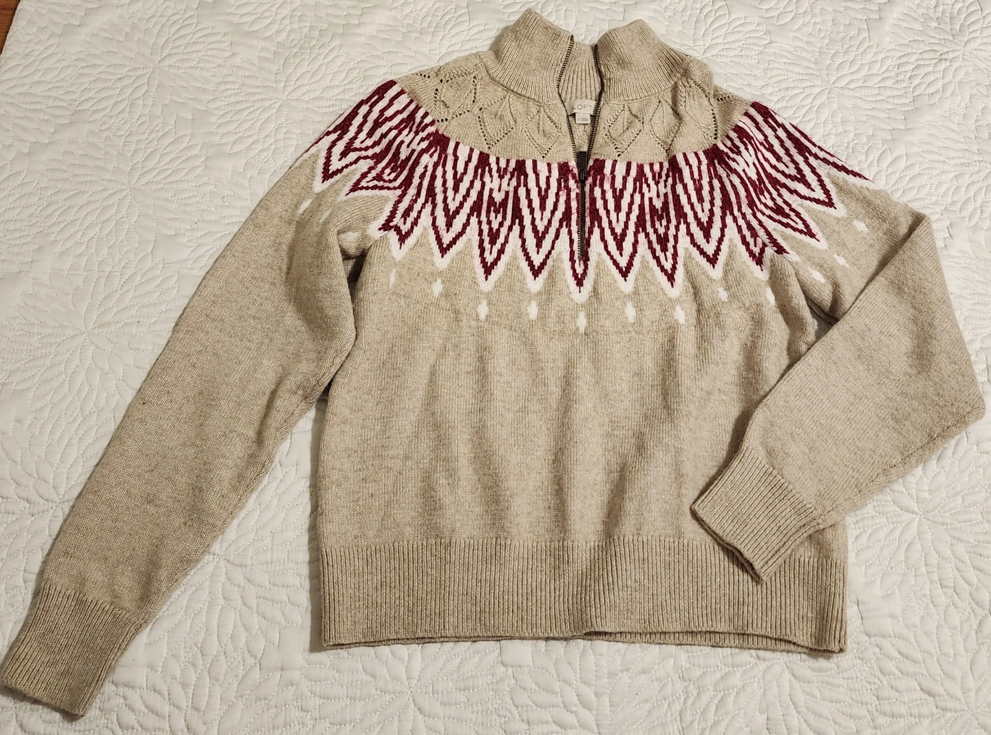 LOFT Women's Fair Isle Quarter Zip Sweater Size S - photo 4