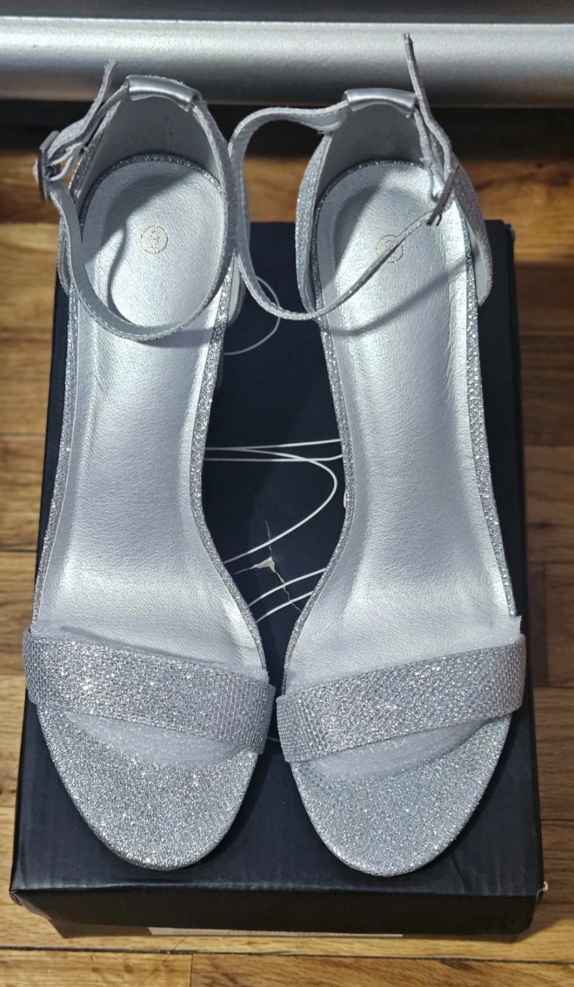 Women's Coasis Silver Glitter Block Heels Size 9
