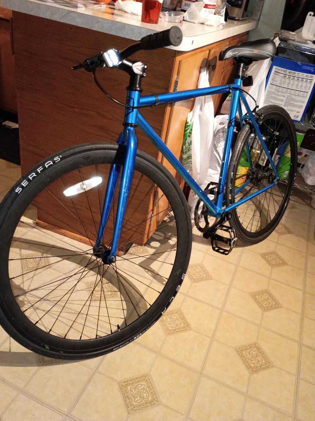 Blue fixie bicycle