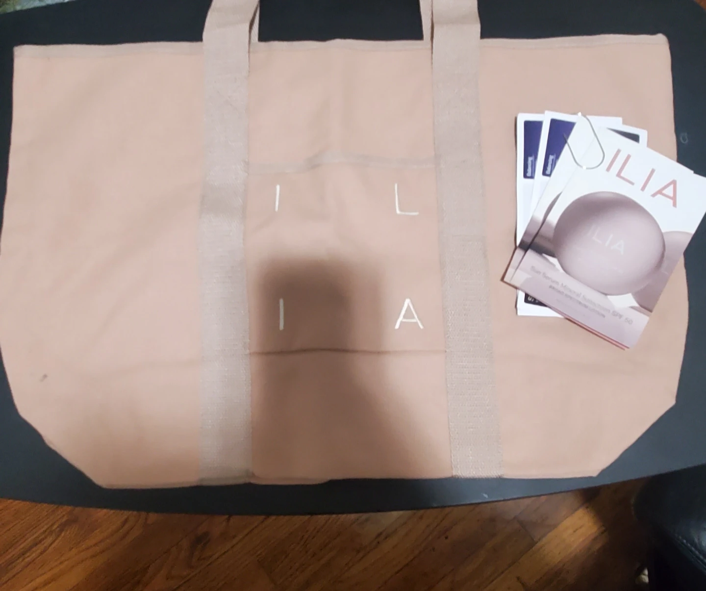 ILIA Pink Canvas Tote Bag & samples