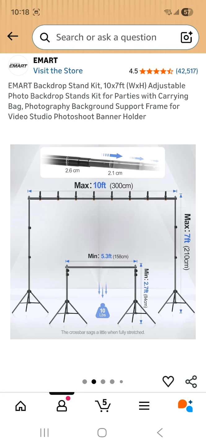 EMART 10x7ft Adjustable Backdrop Stand Kit - photo 2