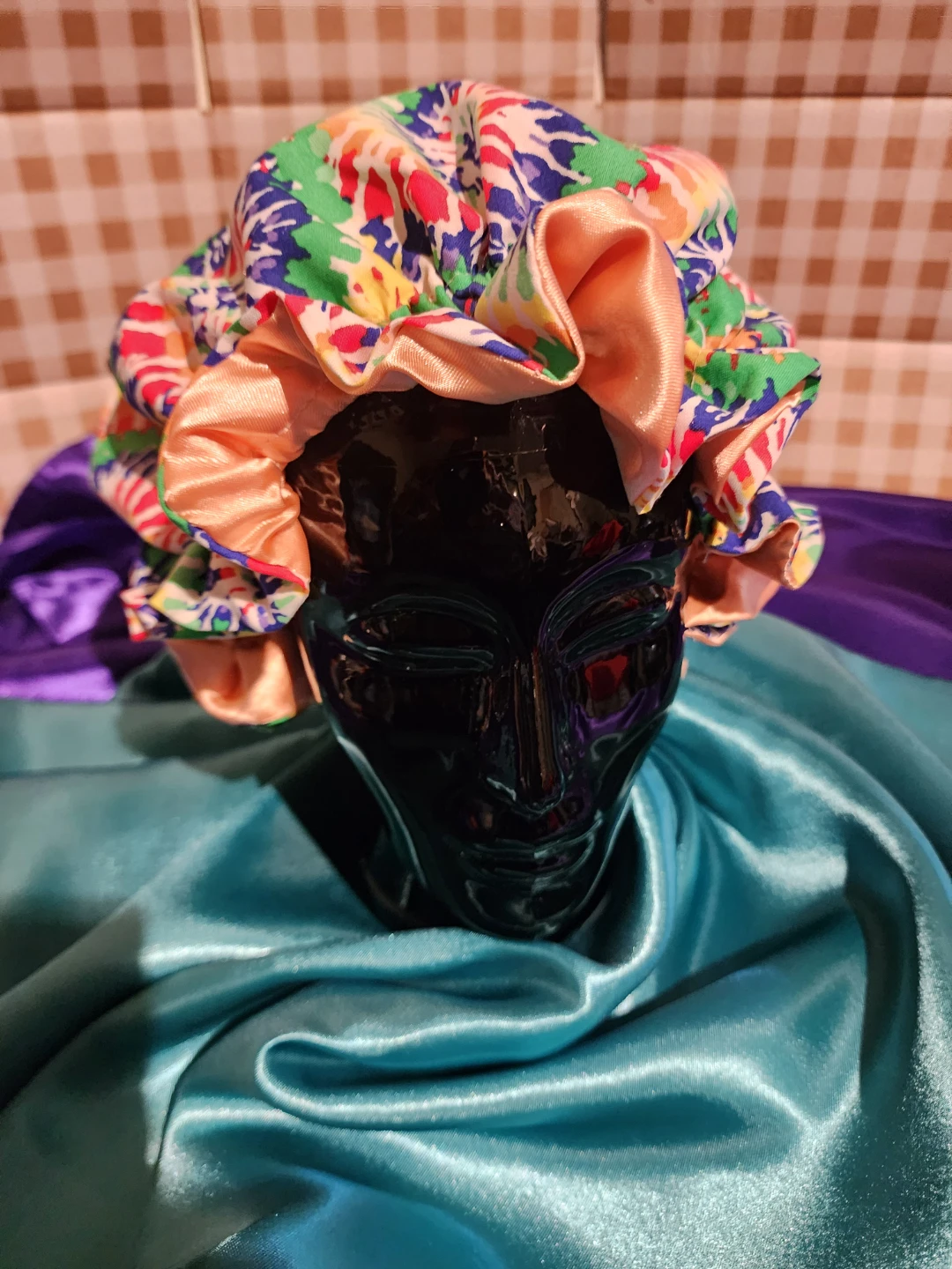 Satin Lined Shower Cap/Bonnet - Colorful Print