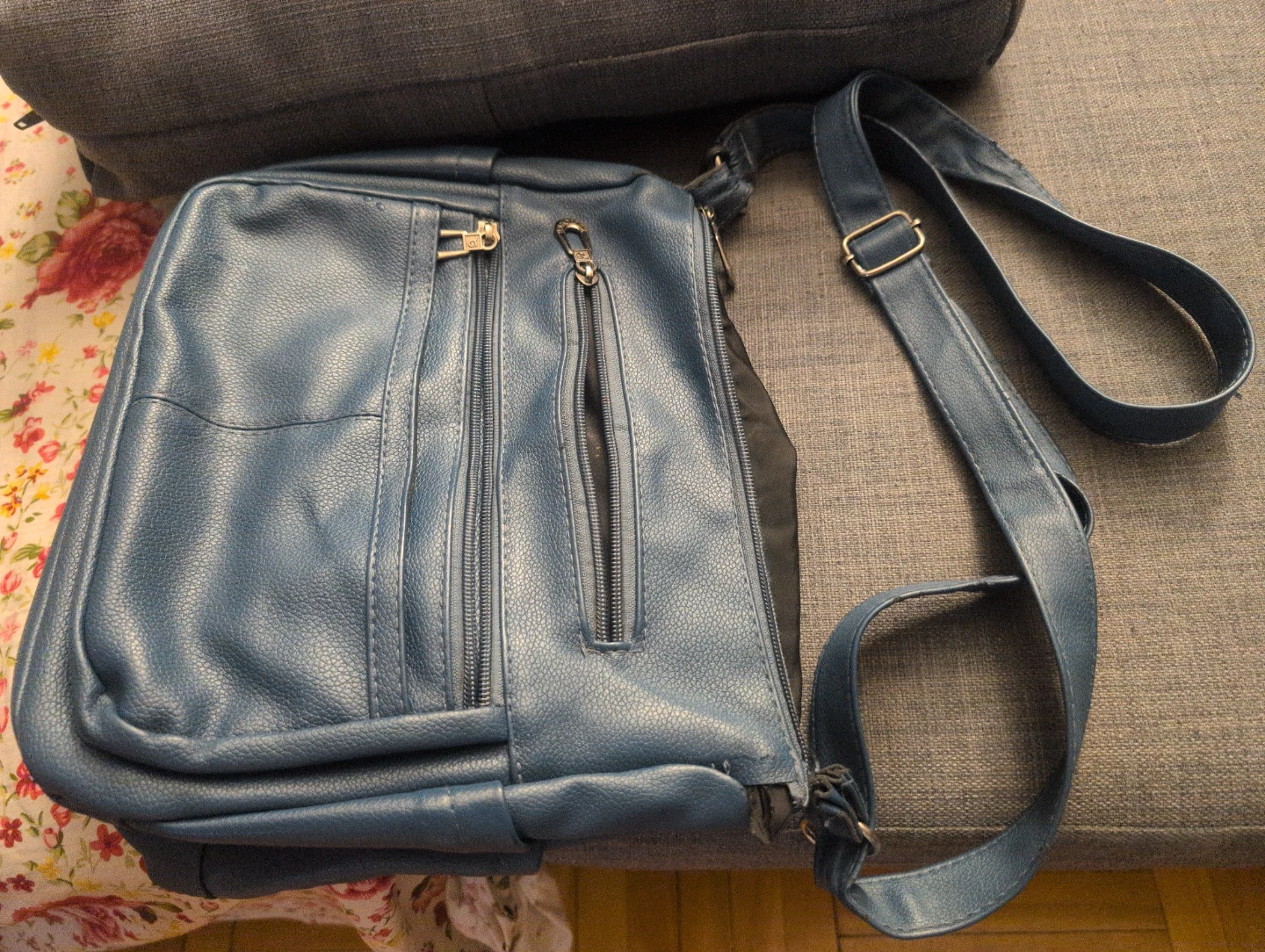 Blue Faux Leather Crossbody Shoulder Bag